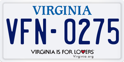VA license plate VFN0275