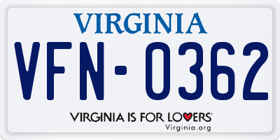 VA license plate VFN0362