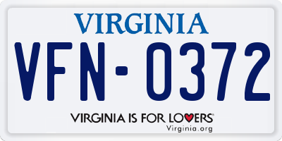 VA license plate VFN0372