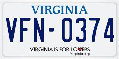 VA license plate VFN0374
