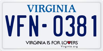 VA license plate VFN0381