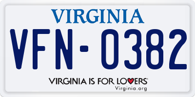 VA license plate VFN0382