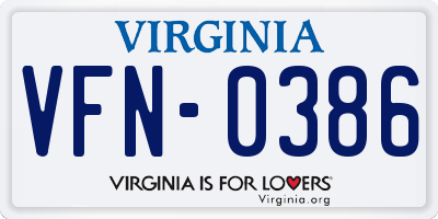VA license plate VFN0386