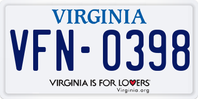 VA license plate VFN0398
