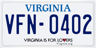 VA license plate VFN0402