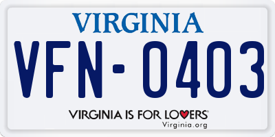 VA license plate VFN0403