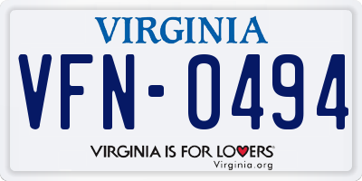 VA license plate VFN0494