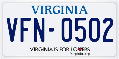 VA license plate VFN0502