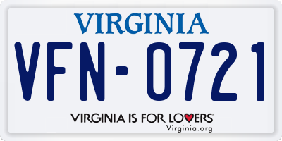 VA license plate VFN0721