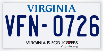 VA license plate VFN0726