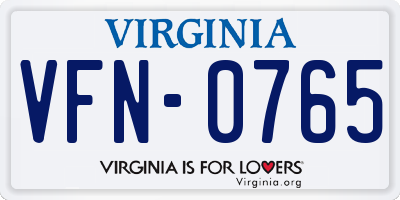 VA license plate VFN0765