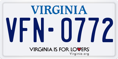 VA license plate VFN0772