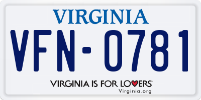 VA license plate VFN0781
