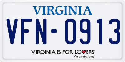 VA license plate VFN0913