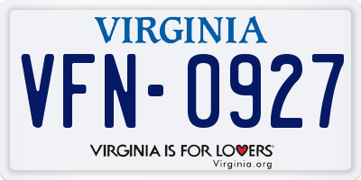 VA license plate VFN0927