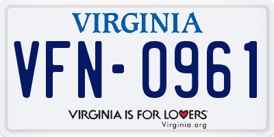VA license plate VFN0961