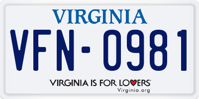 VA license plate VFN0981