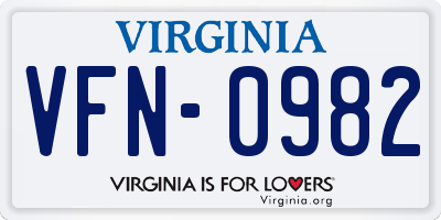 VA license plate VFN0982