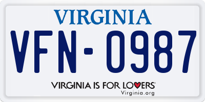 VA license plate VFN0987