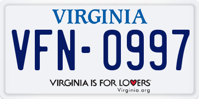 VA license plate VFN0997