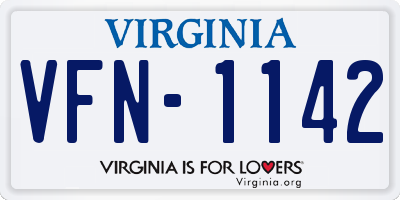 VA license plate VFN1142