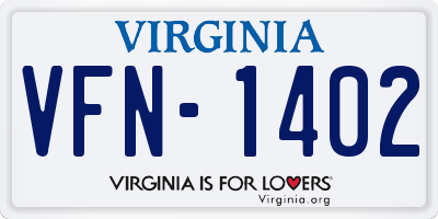 VA license plate VFN1402
