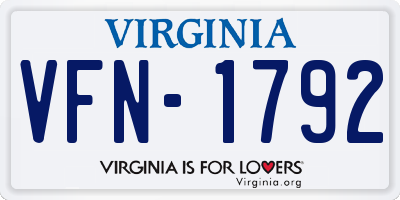 VA license plate VFN1792