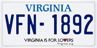 VA license plate VFN1892