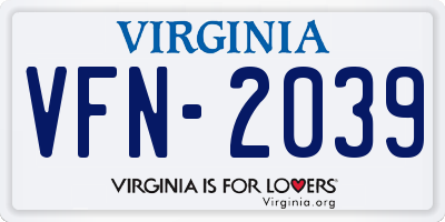VA license plate VFN2039