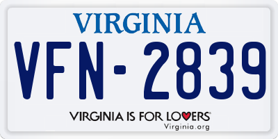 VA license plate VFN2839