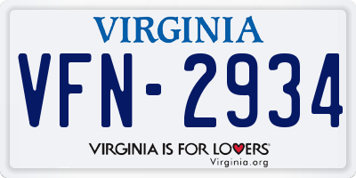 VA license plate VFN2934
