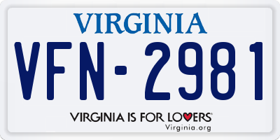 VA license plate VFN2981