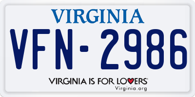 VA license plate VFN2986