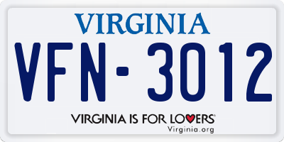 VA license plate VFN3012