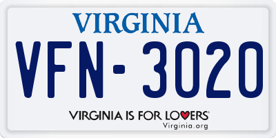 VA license plate VFN3020