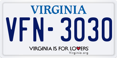 VA license plate VFN3030