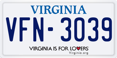 VA license plate VFN3039