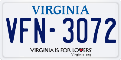 VA license plate VFN3072