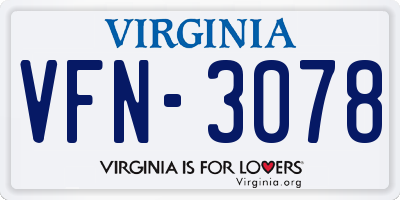 VA license plate VFN3078