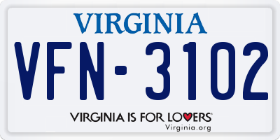 VA license plate VFN3102