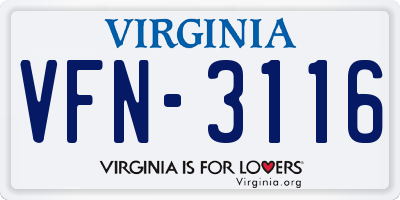 VA license plate VFN3116