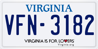 VA license plate VFN3182