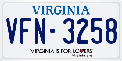 VA license plate VFN3258
