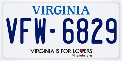 VA license plate VFW6829