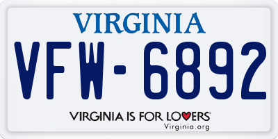 VA license plate VFW6892