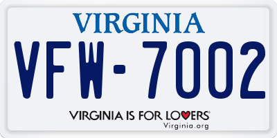 VA license plate VFW7002