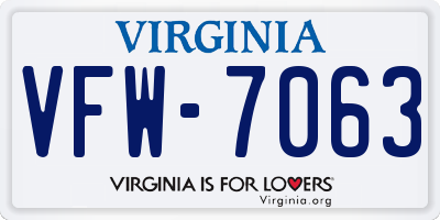 VA license plate VFW7063