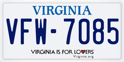 VA license plate VFW7085