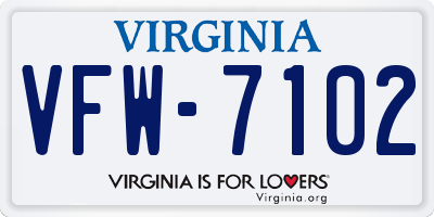 VA license plate VFW7102