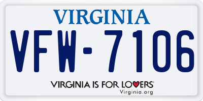 VA license plate VFW7106